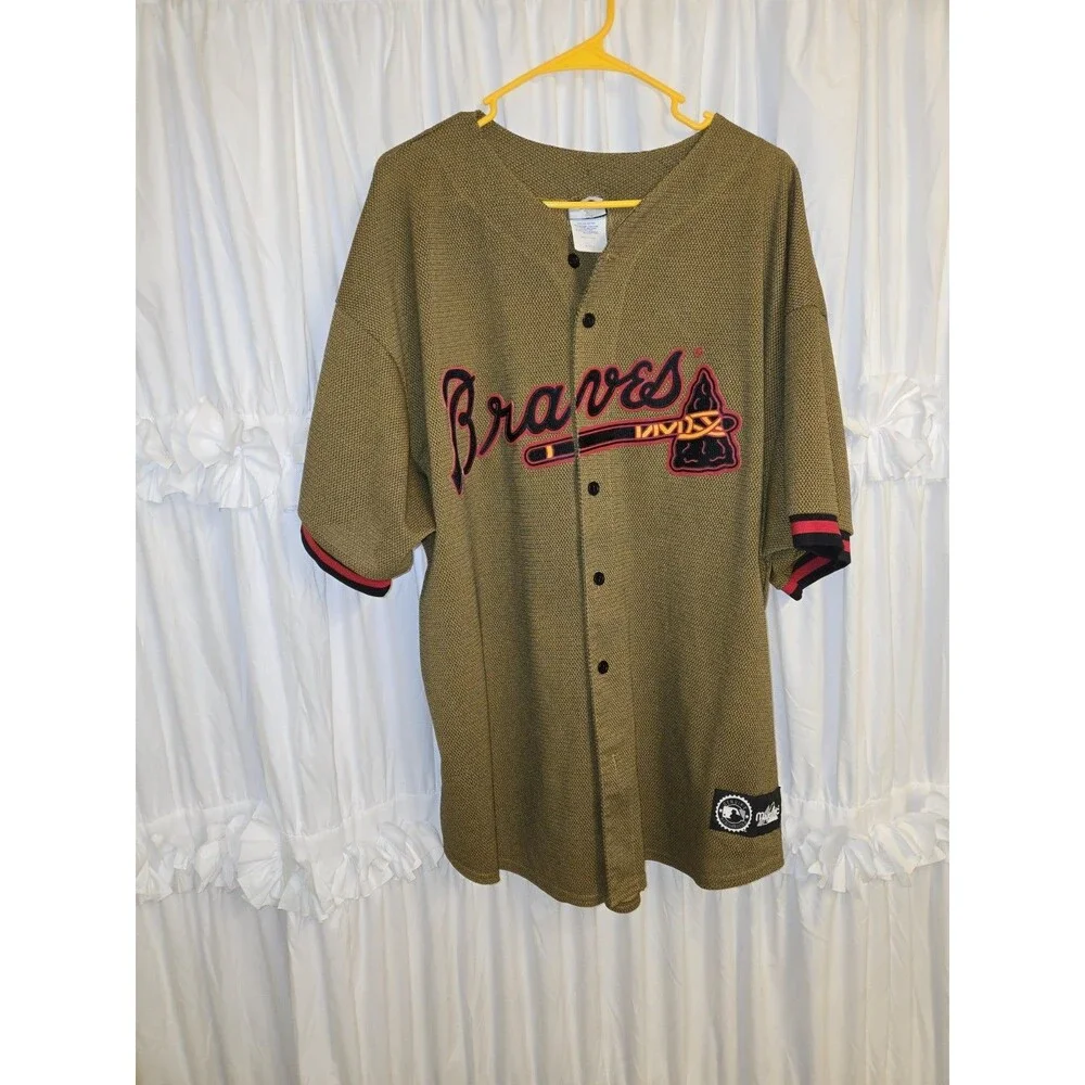 Vintage Majestic Athletic Atlanta Braves Baseball Jersey Gold Mesh XXL Men USA